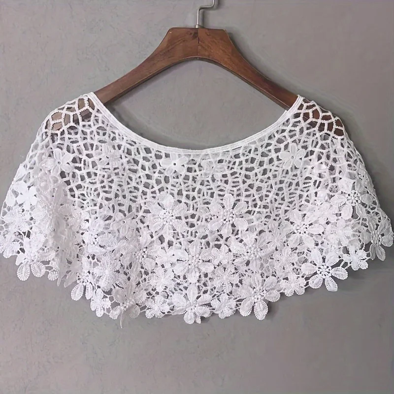 Women Vintage Crochet Knit Cape Elegant Cute Lace Short Hollow Out Shawls Shrug Poncho Wedding Bridal Evening Dress Lace Scarf