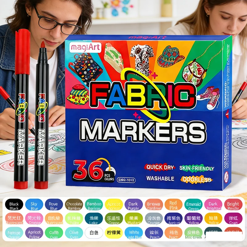 

12/24/36 Colors Fabric Textile Markers Set, Non-Toxic Permanent Paint Pens with Fine Point for Clothing & Textile Art