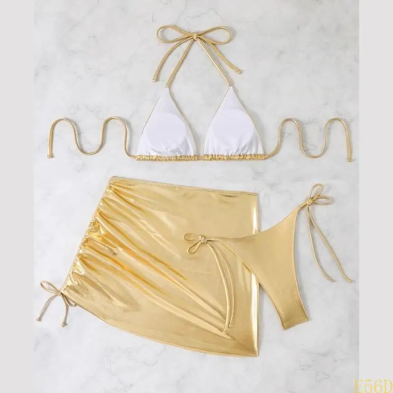 e56d Women 3 PCS Swimsuits دفع بدلة السباحة عارية الذروة إلى Beachwear #2