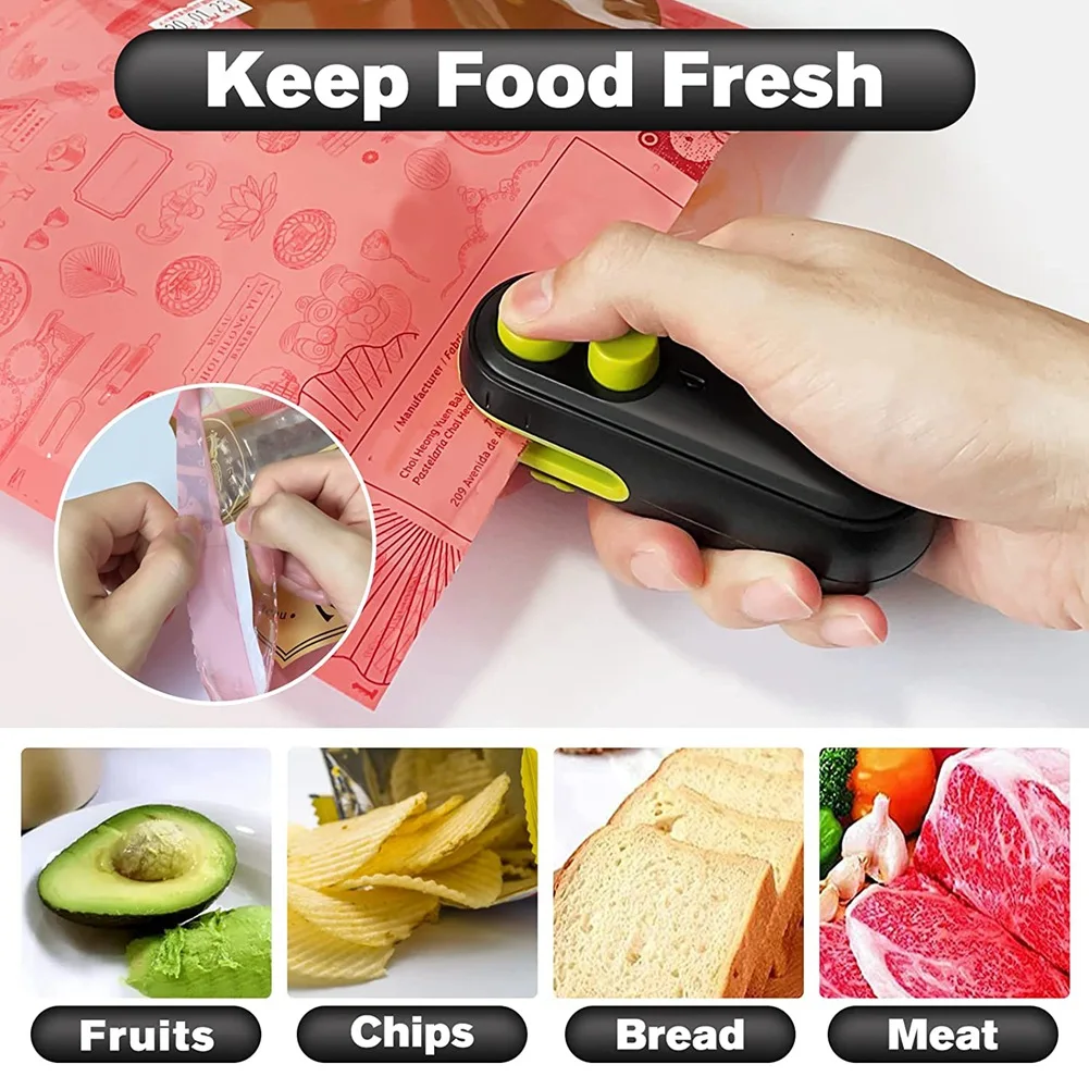 Portable Mini Bag Sealer Plastic Package Storage Bag Black Handheld Heat Sealing Clips Food Snack Fruit Fresh Keeping Gadgets