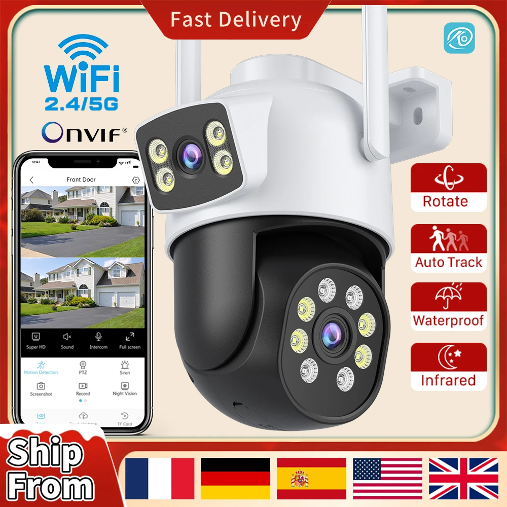 10MP 2.4G/5G WiFi PTZ IP Surveillance Camera Dual Lens Real-time intercom Human Detect Smart Alert 4K 8MP Outdoor Security Camer