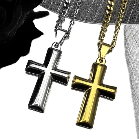 Gothic Cross Neck Chain For Women Men Stainless Steel Silver Color Faith Catholic Male Punk Pendant Necklace Jewelry Accessory