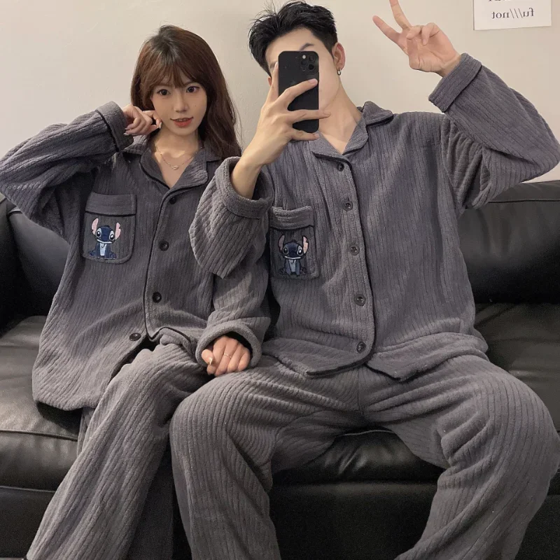 

Cartoon Disney couple pajamas winter velvet thickened two-piece loungewear new animation Stitch clothing women's pajamas