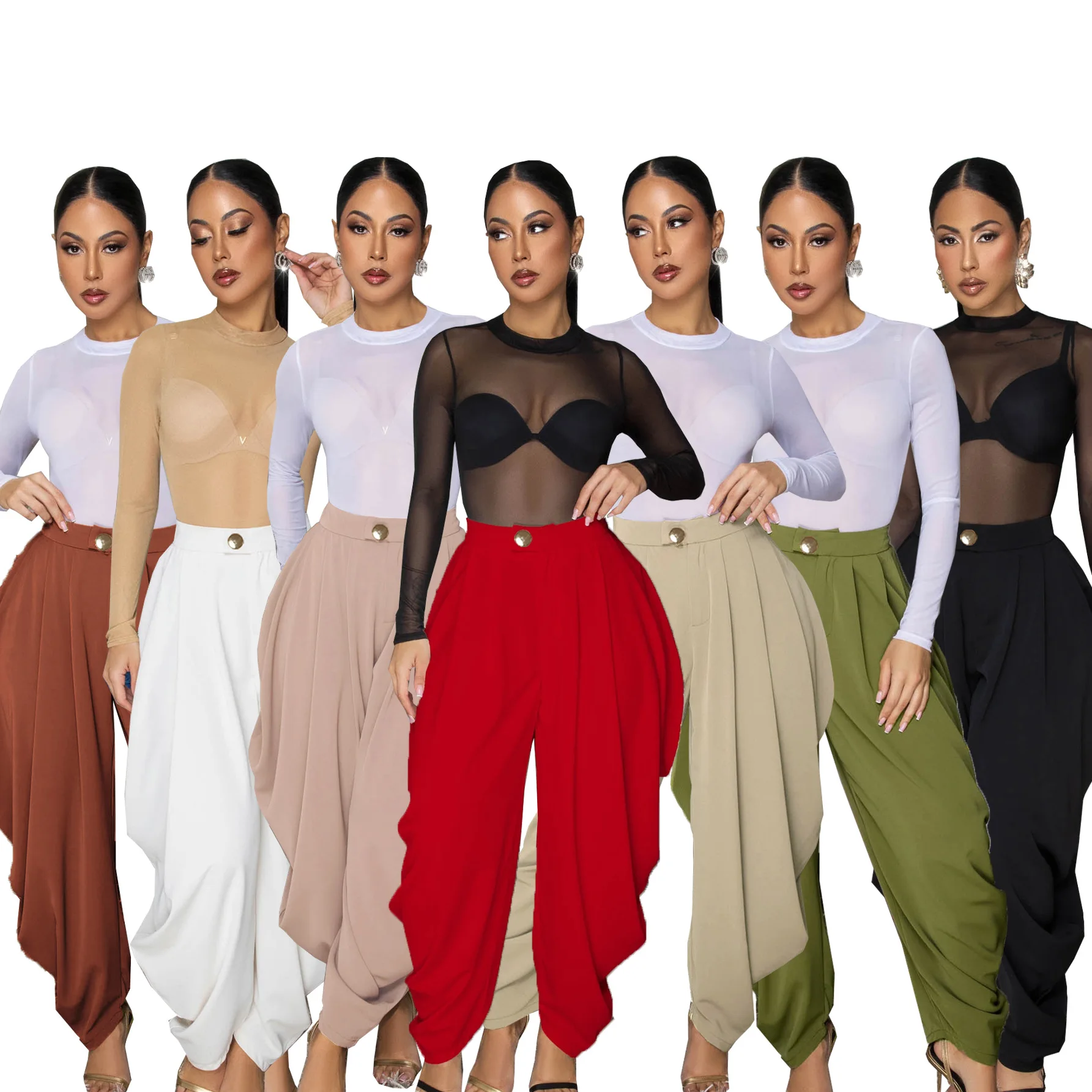 

BKLD Fashion Women Clothing Bud Pants Solid Color Sexy Urban Pleated Casual Pants 2026 Spring New Button High Waist Trousers
