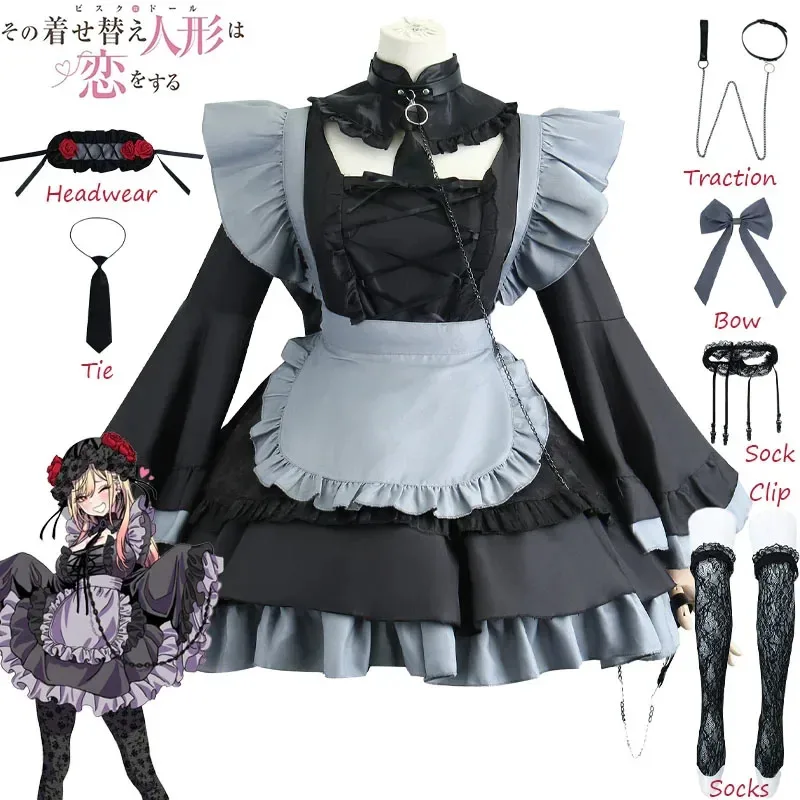 

Kitgawa Marin cosplay costume my dress-up darling black maid outfits Christmas party role play uniform full set dress for women