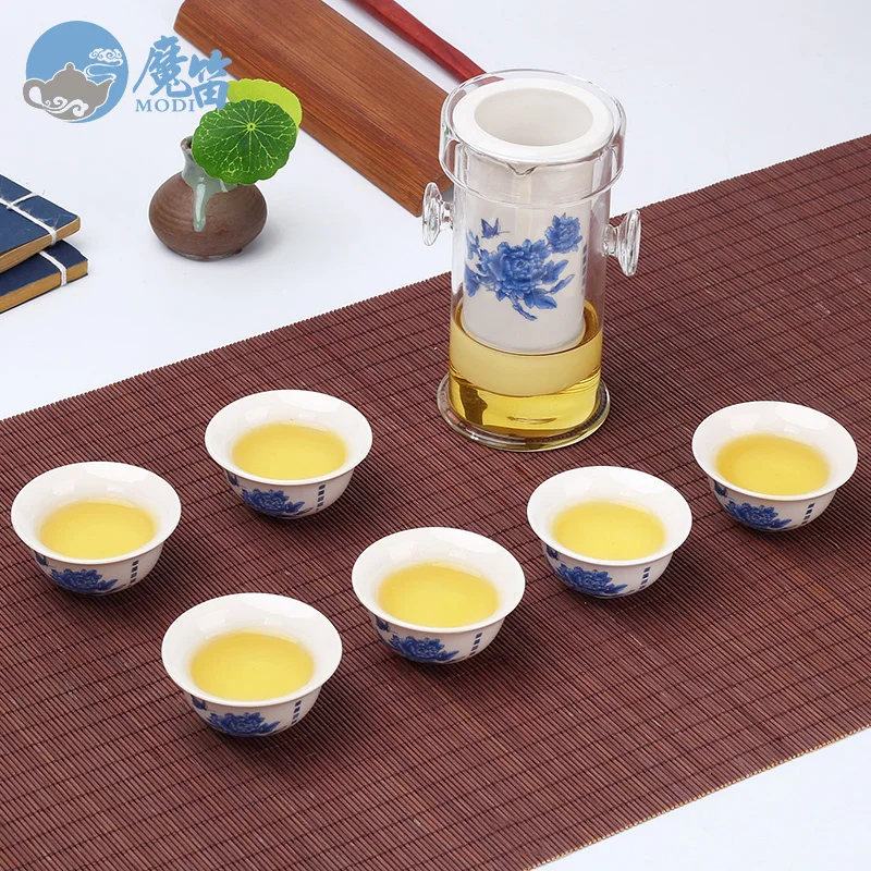 

Модный термостойкий стеклянный заварочный чайник с двойной ручкой, нарисованный вручную керамический чайник с цветочным принтом, набор из 6 чашек, подарок на день рождения другу