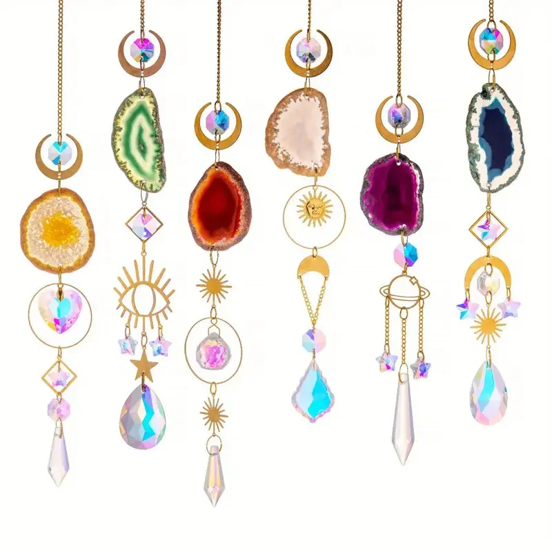 1pc crystal suncatcher, window hanging sun catcher with prism and agate slices, used for home garden wedding decoration