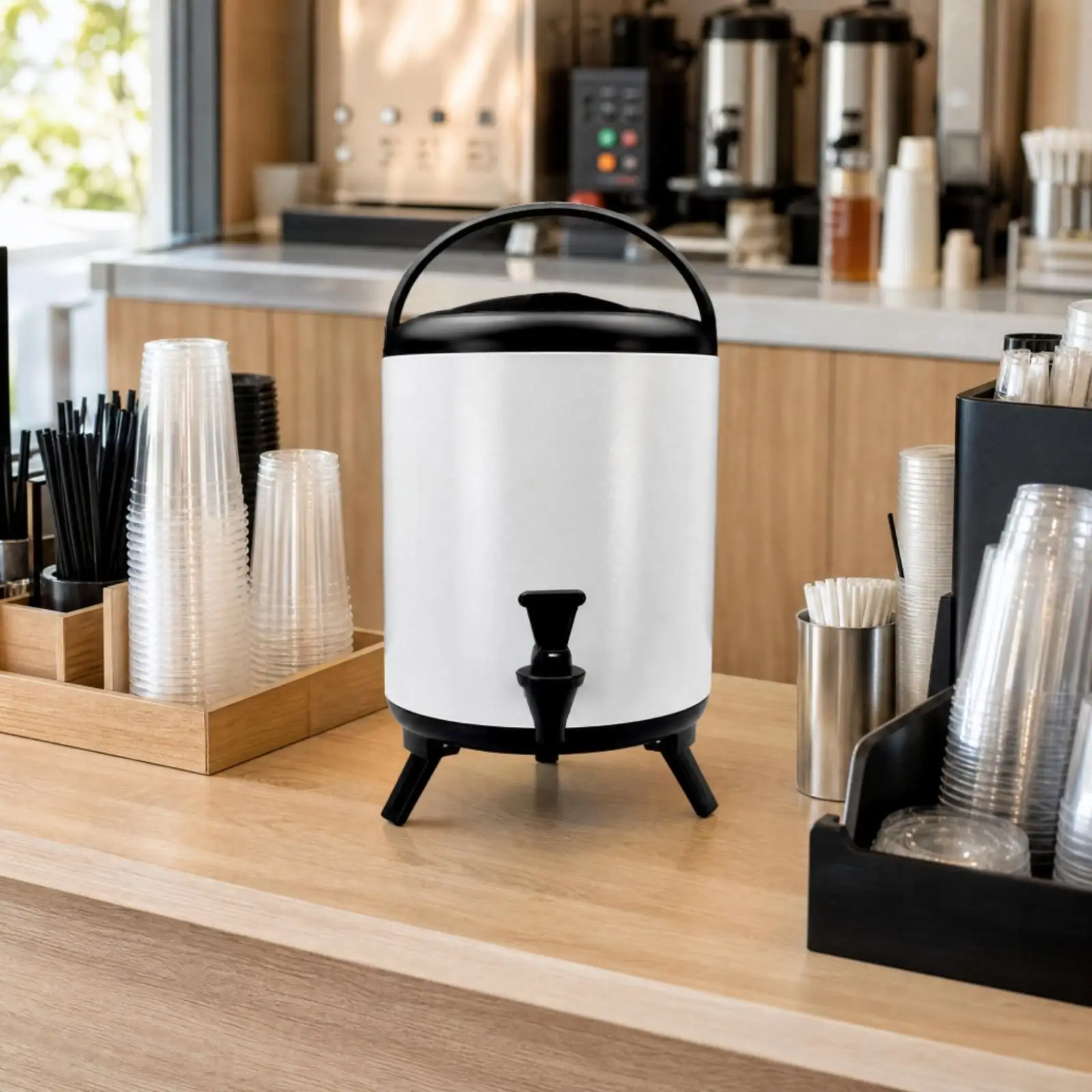 Portable Insulated Drink Dispenser Bucket Stainless Steel with Tap for Serving Hot Tea Cold Lemonade at Self Service Drink Bar