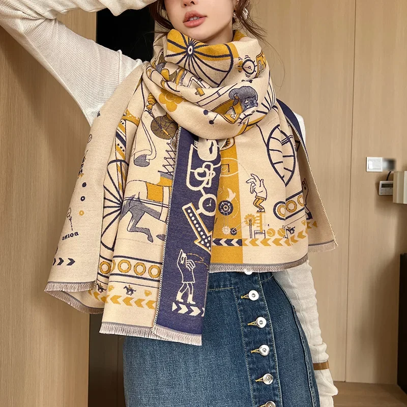 Luxury Design Winter Scarf Warm Women Travel Pashmina Shawls and Wraps Female Thick Cashmere S Poncho Stoles Echarpe