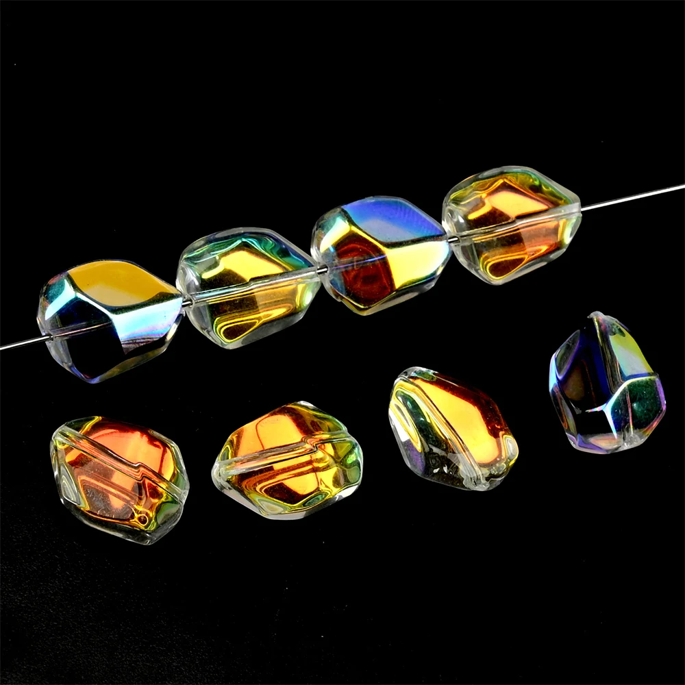 

15pcs Big Stone Shape Crystal Beads Smooth Aurora Color Glass Beads Loose Spacer Beads for Jewelry Making Accessories 16*12MM