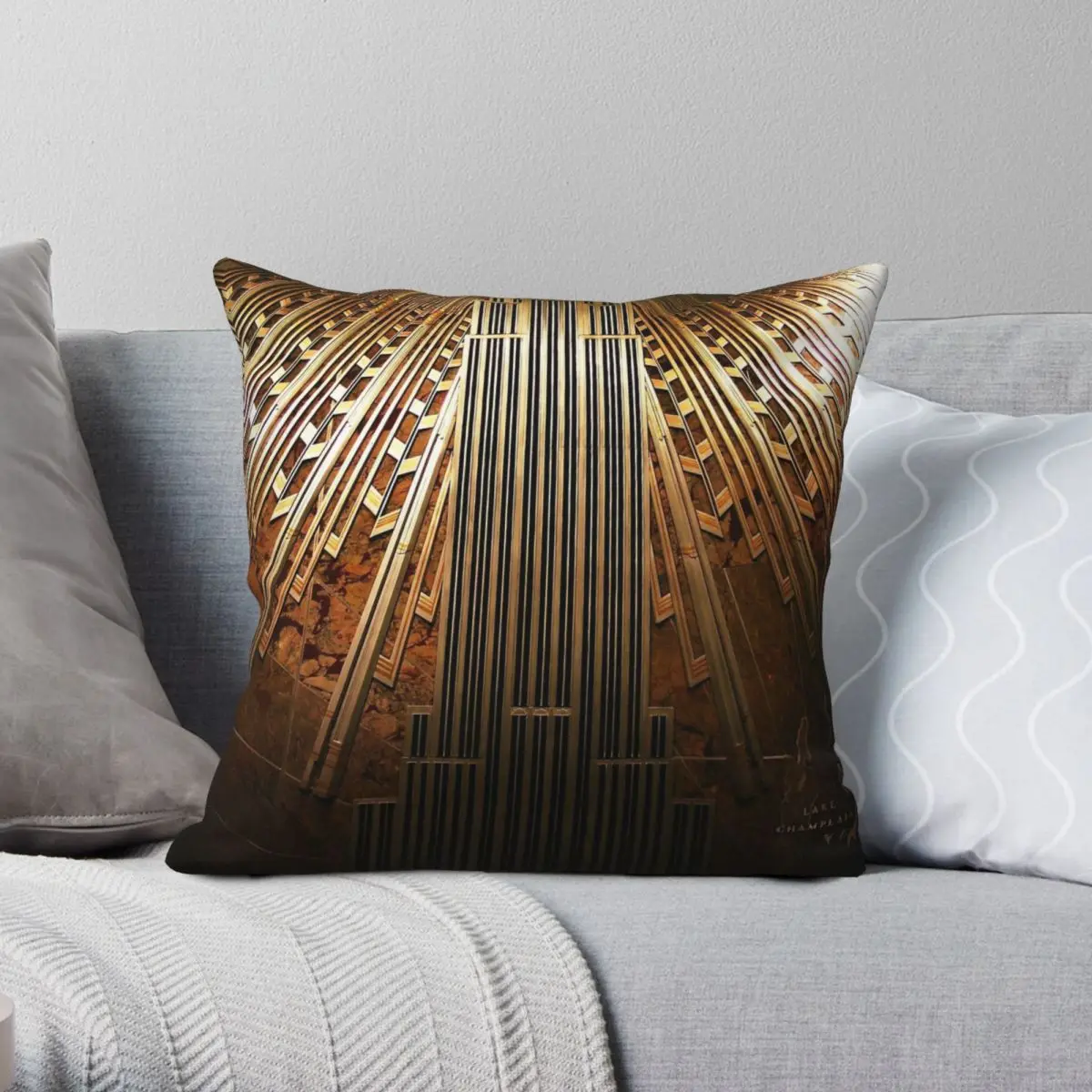 Empire State Building Lobby Square Pillowcase Polyester Linen Velvet Printed Zip Decorative Bed Cushion Cover 45x45