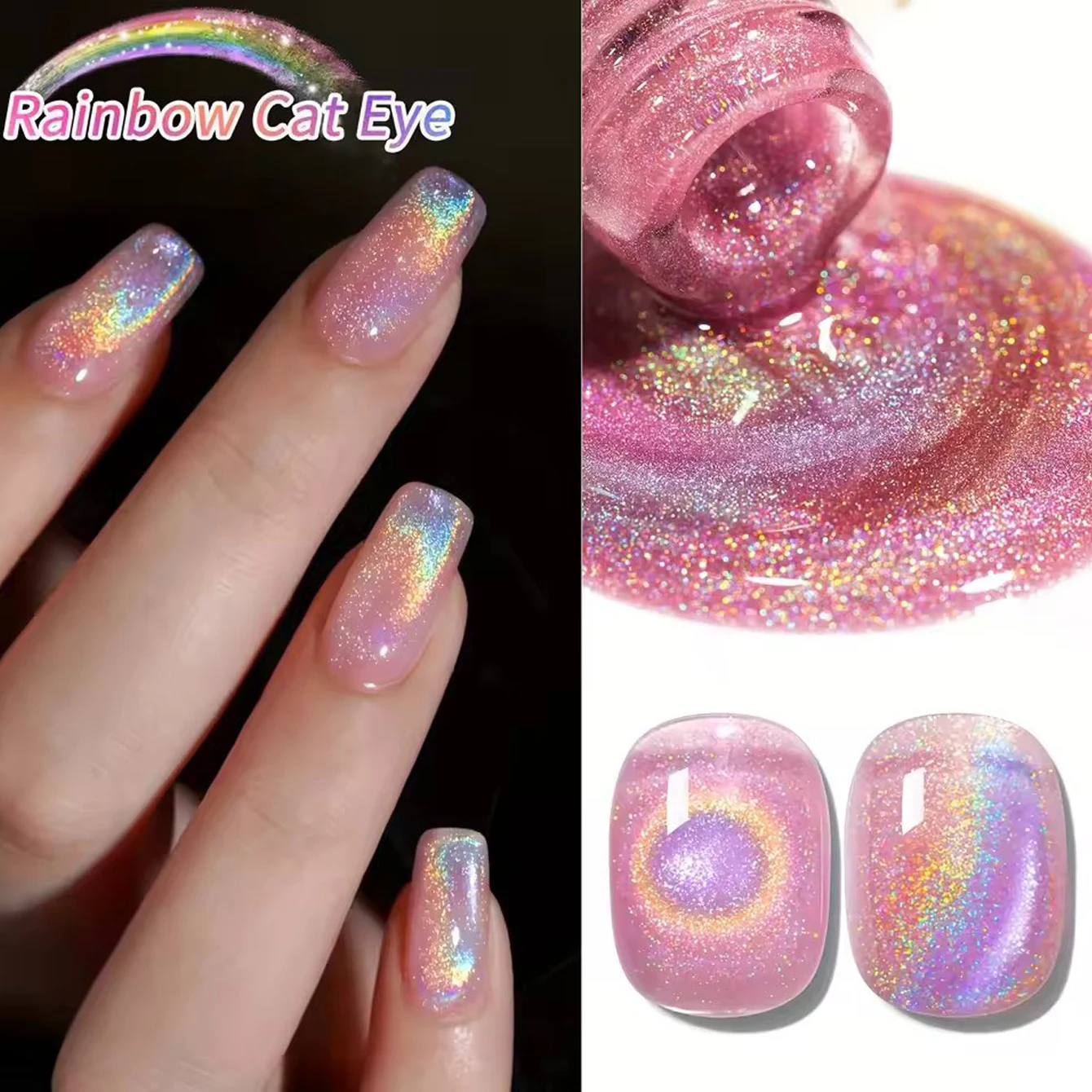 15Ml 1pcs Rainbow Magnet Cat's Eye Gel Nail Polish UV LED Curing Long-acting Fast Drying Nail Art Gel - ideal Gift For women