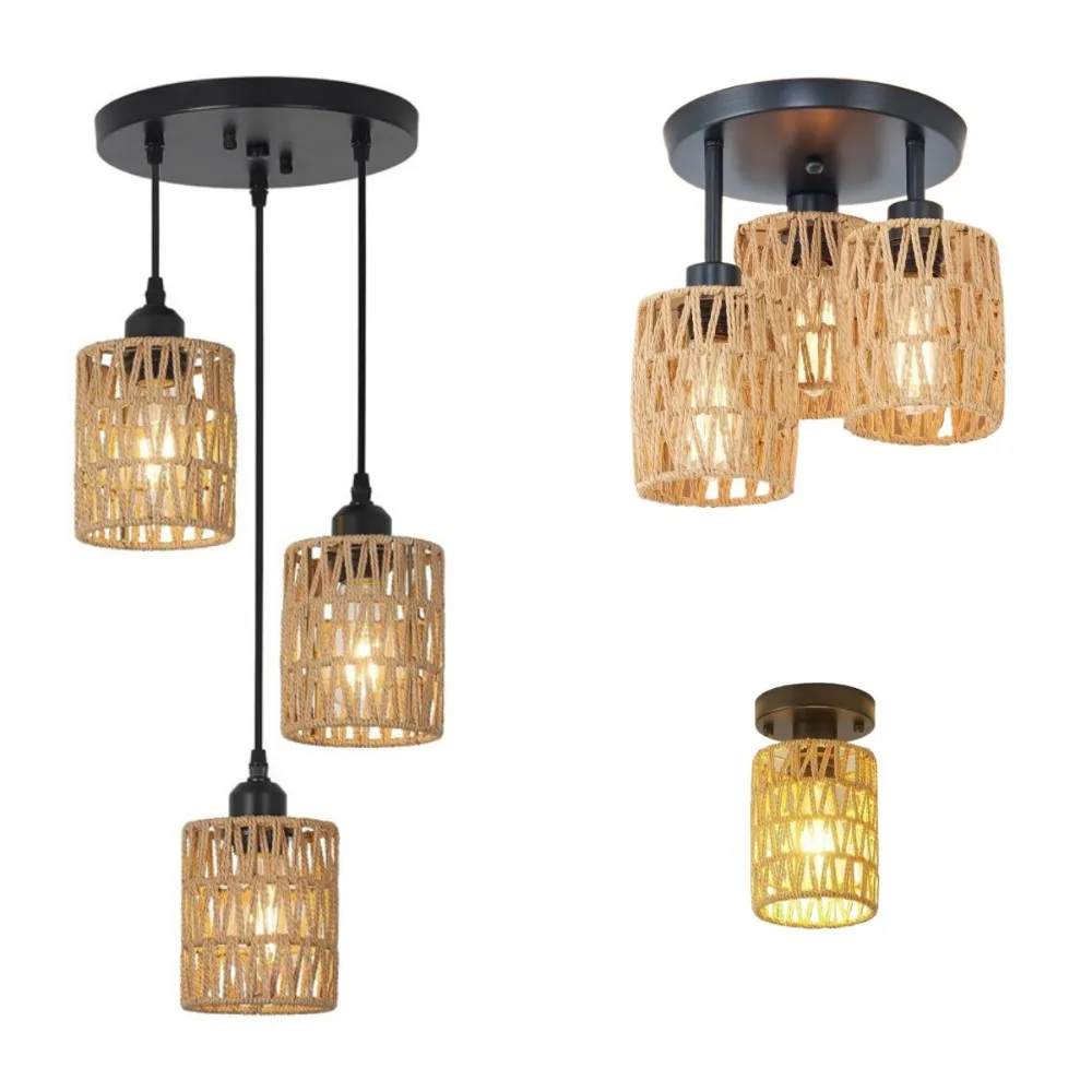 

Bohemian Style Hemp Rope Rattan Lamp Hand-woven Ceiling Lamp Restaurant Hotel Indoor Bar Aisle Ceiling Light