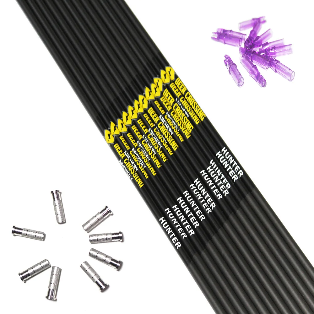 12Pcs Archery Carbon Arrow Shafts Spine300 340 400 500 600 ID6.2mm Arrow Nock For Compound Traditional Bow Hunting Shooting