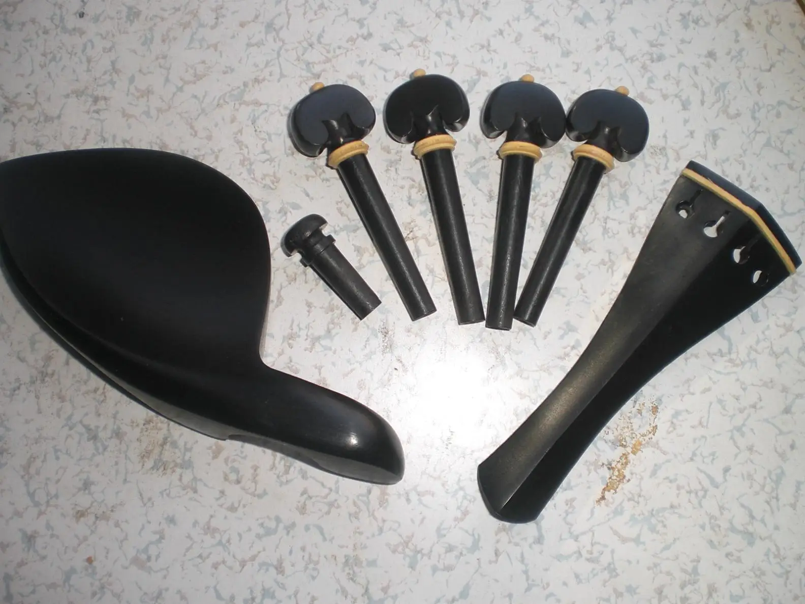 3 Sets Ebony Violin Parts Including Chin Rest Tail Piece and Violin Pegs 4/4