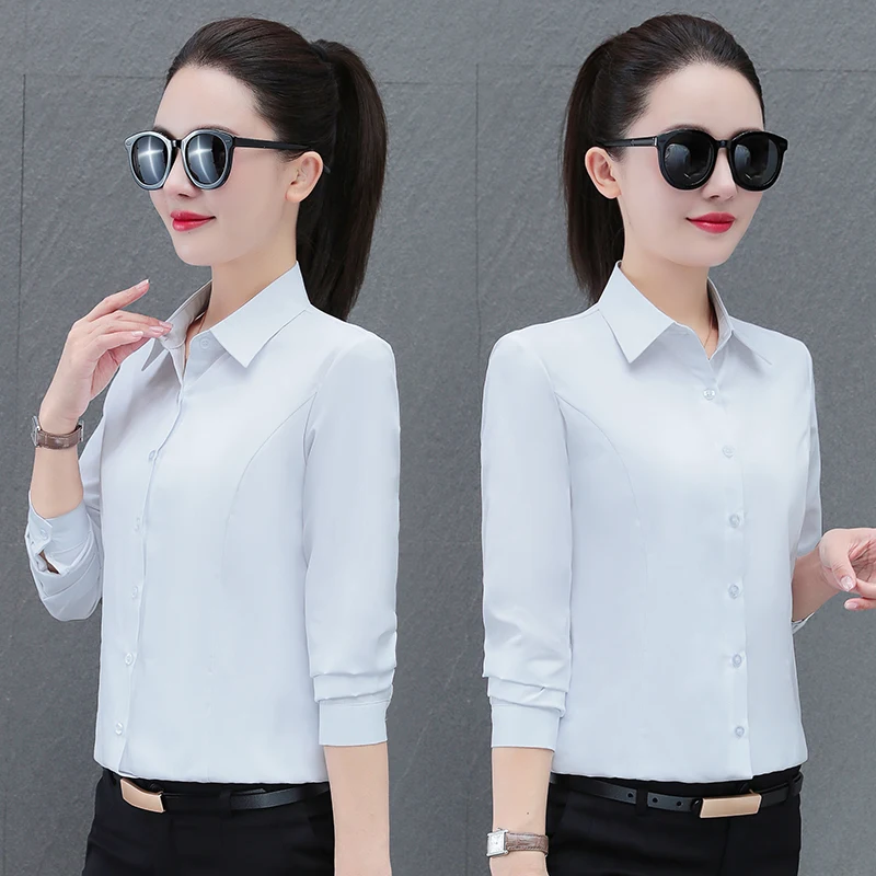 

Новая весенне-осенняя однотонная профессиональная рубашка с длинными рукавами, женская темпераментная рубашка с воротником на рабочем месте, универсальный топ