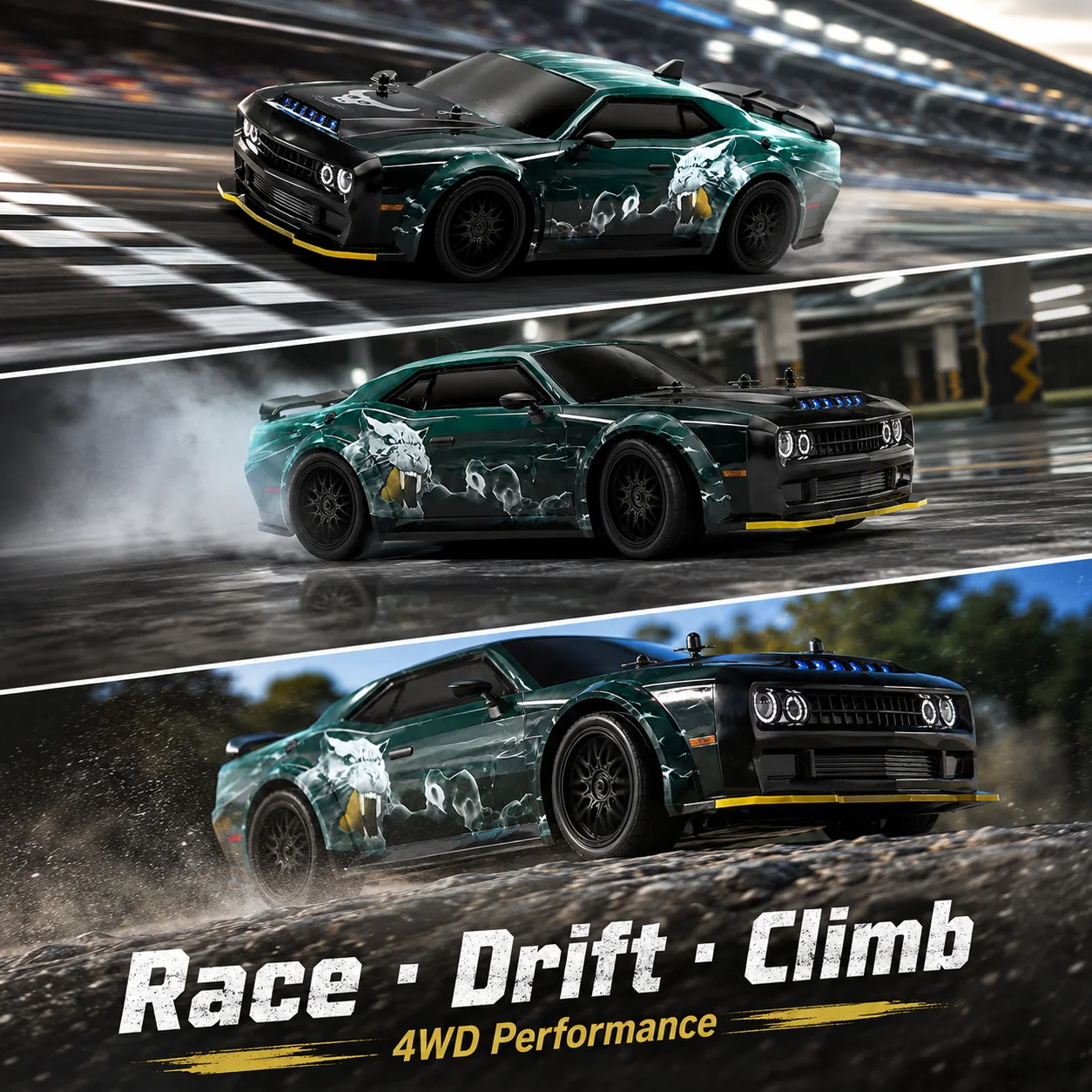 1:16 4WD Carbon Brush RC Drift Car 40KM/H Metal Differential Independent Spring Shock 2.4G Full Synchronous Remote LED Turn Signal RC Buggy