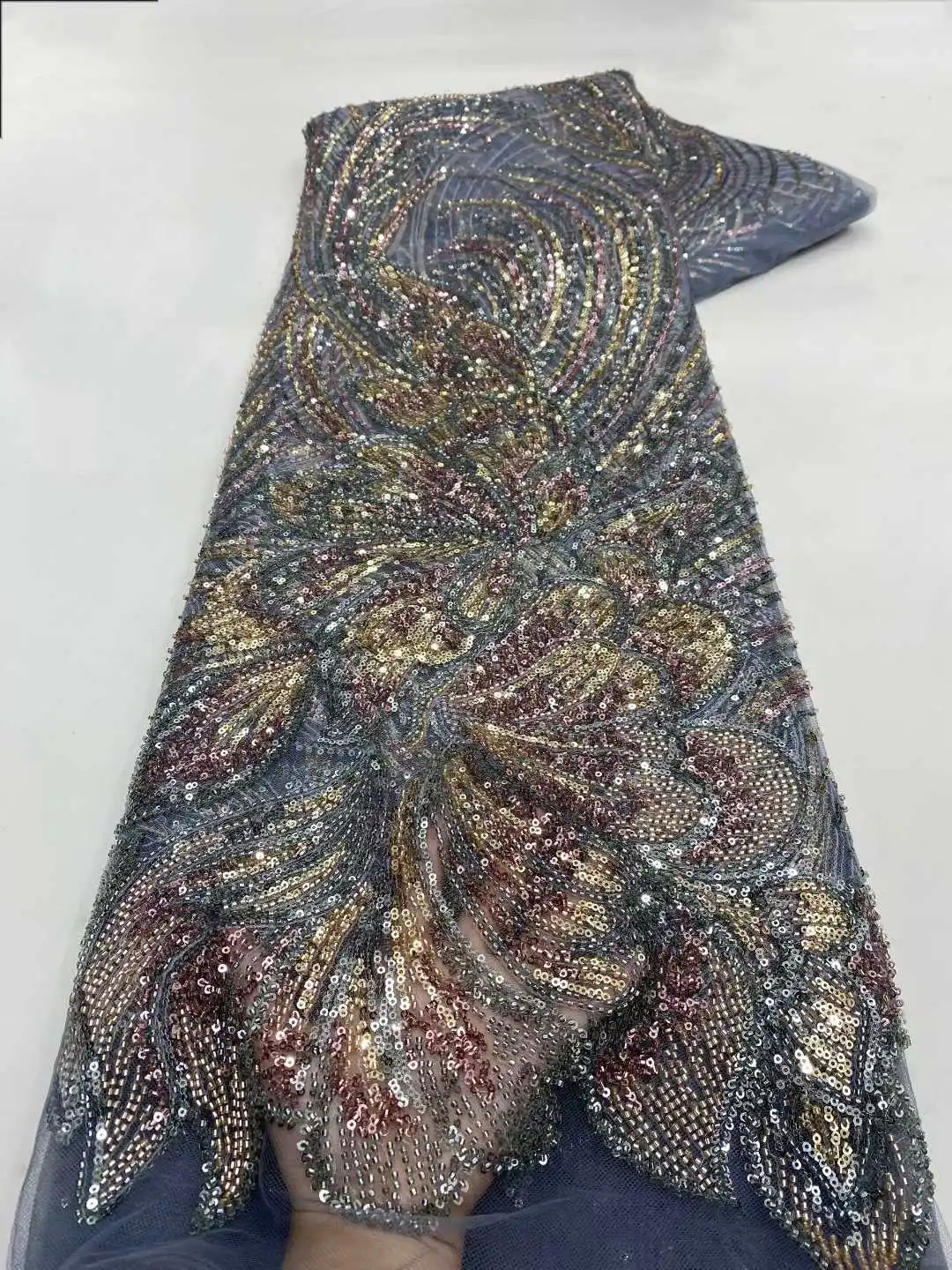 Tela de encaje de tul africano rojo 2025, tela de lentejuelas de red francesa, bordado de costura con cuentas, malla de tul de encaje, vestido nigeriano de 5 yardas