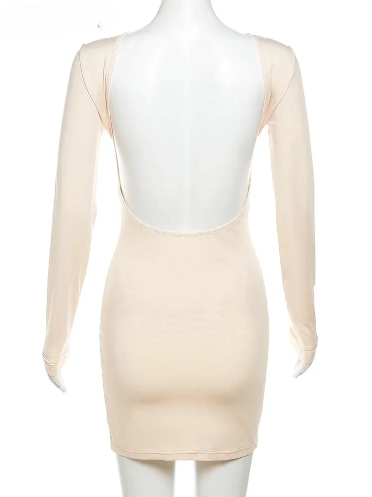 Mantel Backless Frauen Kleid Volle Hülse Sexy Solide Herbst Mode Dünne Tasche Hüfte Bodycon Damen Abend Party Prom Robe