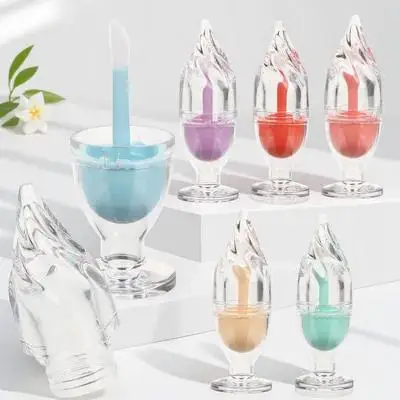6Pcs Lip Gloss Tubes Ice Cream Shape Compact Refillable Lip Balm Bottles DIY Lipstick Containers Travel Holder