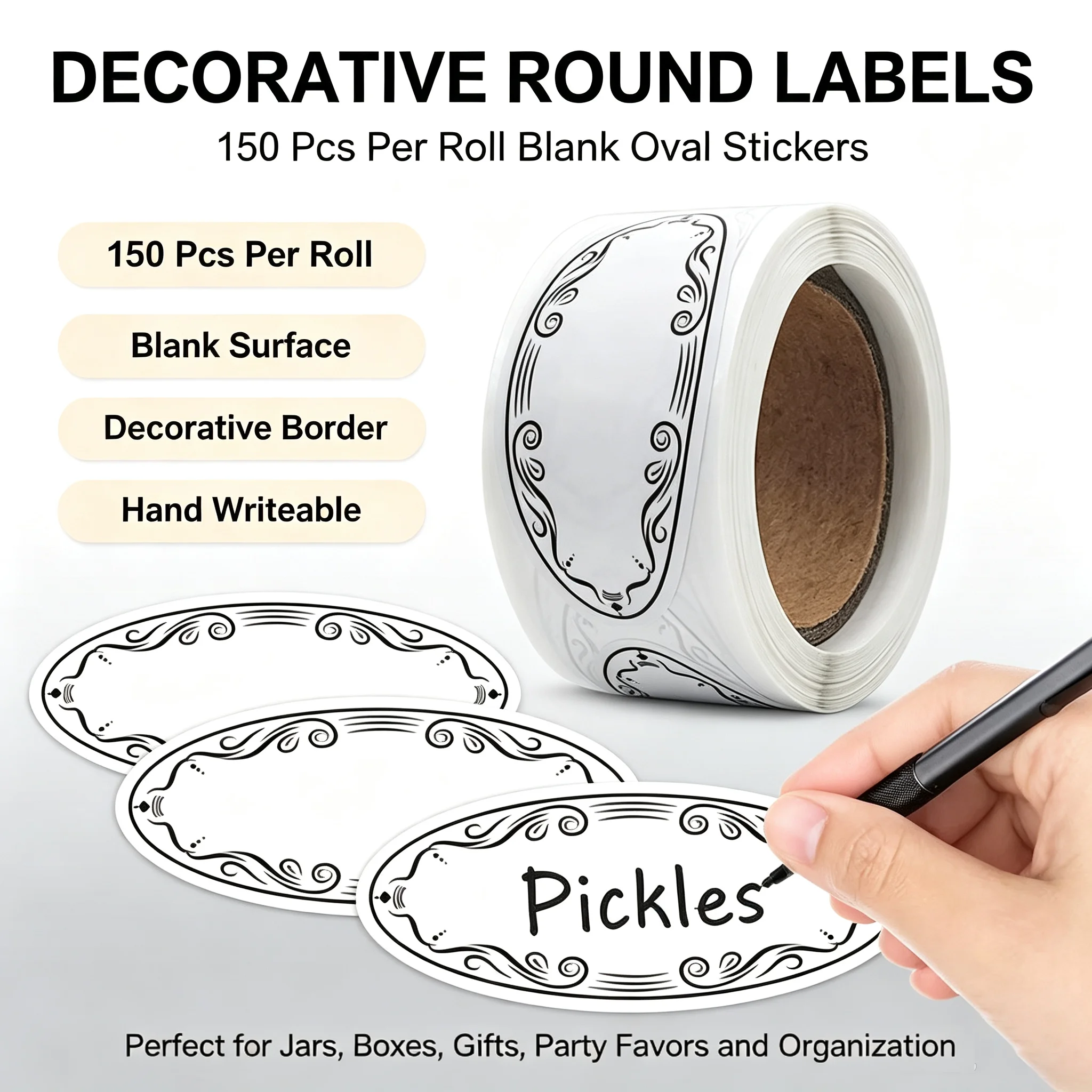 Food Storage Jar Labels - 150 sztuk, owalne etykiety do puszowania,