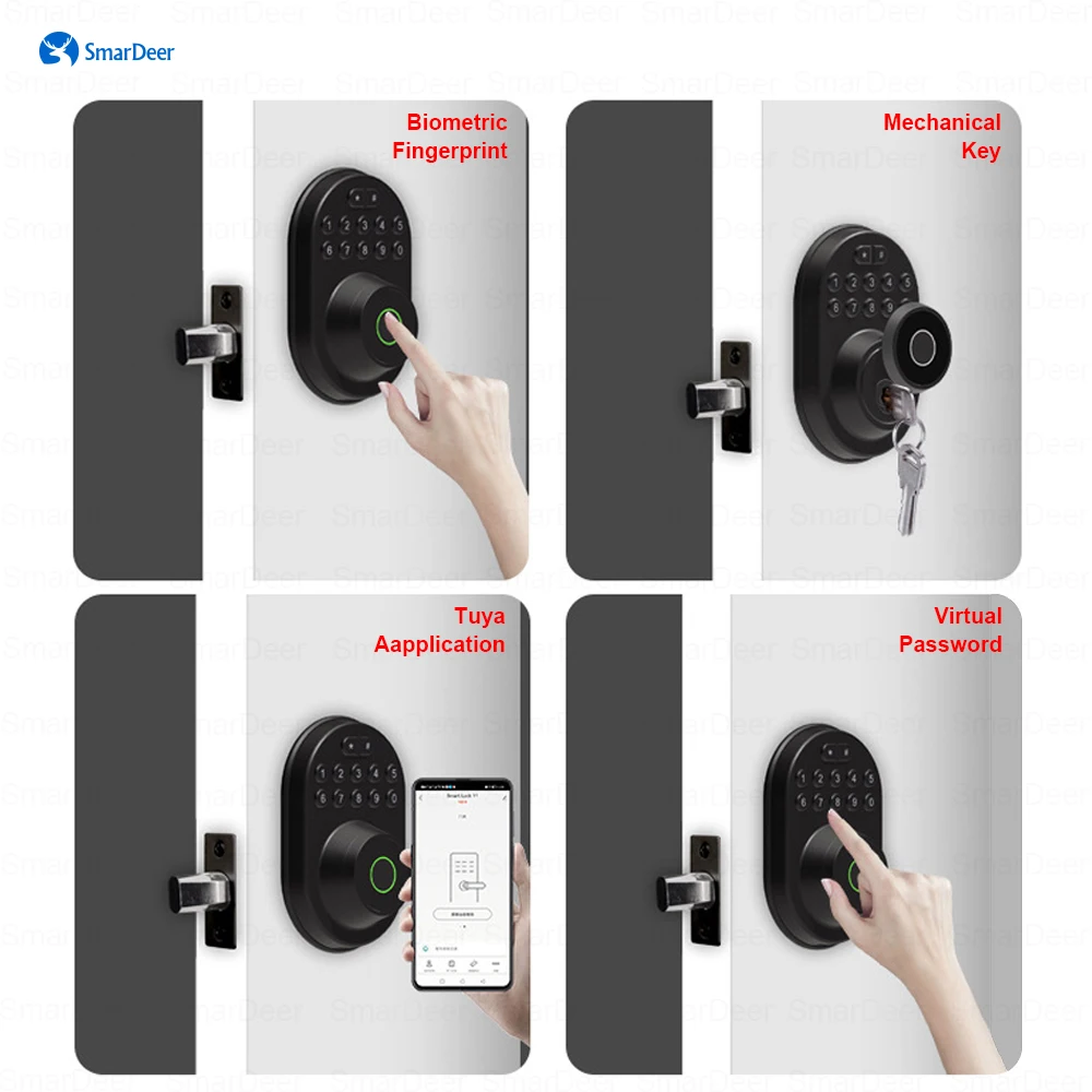 SmarDeer 4-in1 Electronic Lock for Tuya Smart Lock with Deadbolt  Fingerprint Lock Keyless entry with SmartLife App Remote unloc