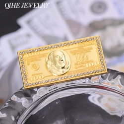 Trendy Hat Brooch Golf Hat Decoration Enamel Pin Creative Zircon Dollar Sign Brooch Jackets Lapels Badges Jewelry Accessories