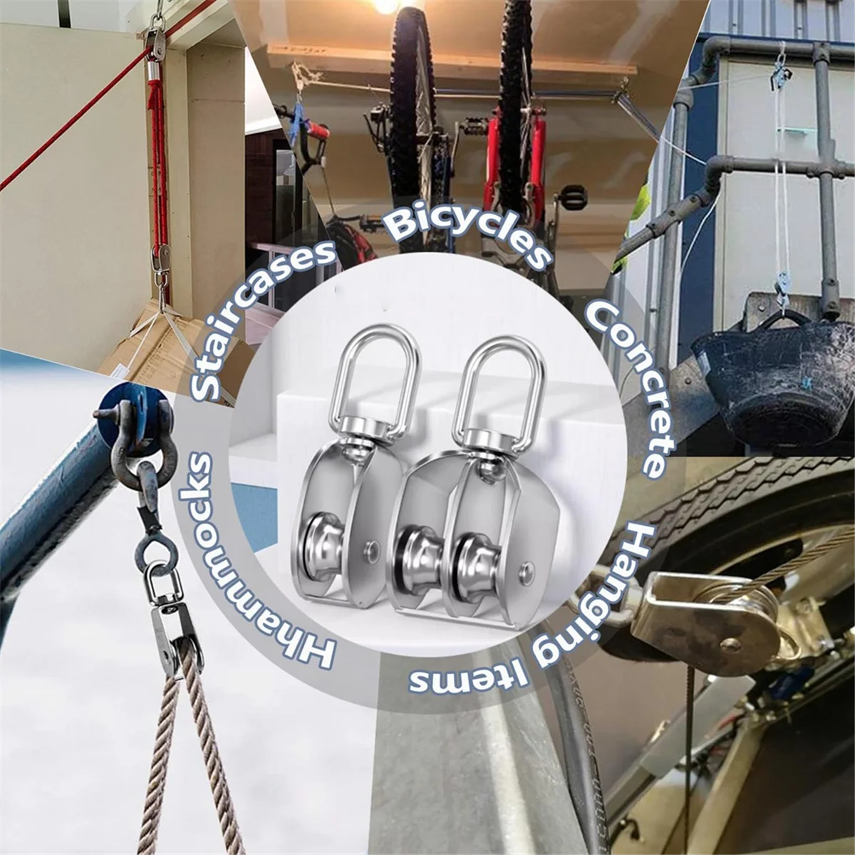 Activity Pulley 304 Stainless Steel Single Pulley Block M15 Small Heavy Duty Swivel Bearing Pulley System for Rigging,2Pack