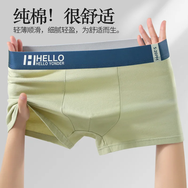 Underwear Man 2025 Pure Cotton Antibacterial flat-leg Pants Breathable four-corner Waistband Short Underpants men's Boxer Briefs