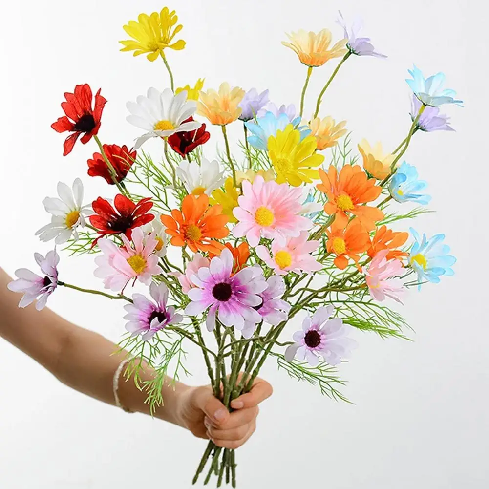 Realistic Fake Flowers Artificial Flowers Bouquet 5-head Dutch Chrysanthemum Daisy Arrangement 52cm Silk Faux for Weddings