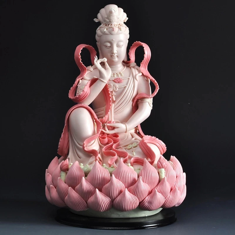 Buddhism Decorative Ceramic Statue of the Guanyin Sitting On Lotus Goddess of Mercy Buddha Sculpture Porcelain Guan yin