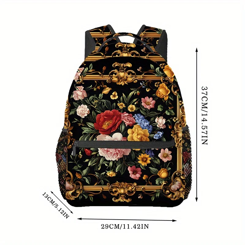 Elegant Floral Print Backpack Lightweight Comfortable Hike Travel Bag with Adjustable Straps Zipper Closure for Beach Yoga - view 2