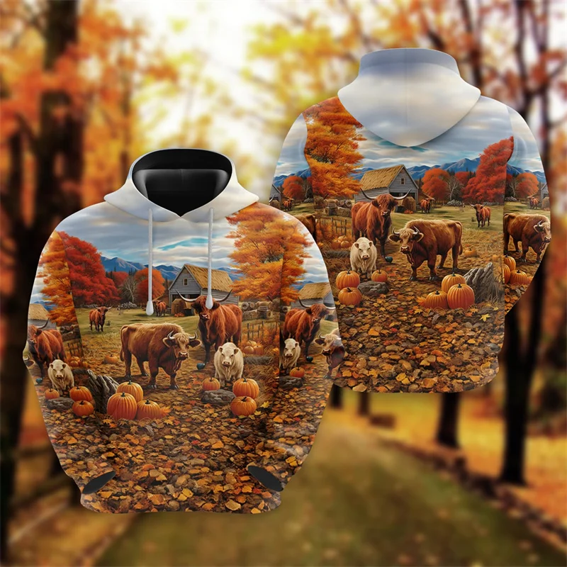 Harajuku Animal Cows 3D Printed Hoodies Pumpkins Graphic Hooded Sweatshirts Women Fashion Streetwear Pullovers Mens Clothing Top