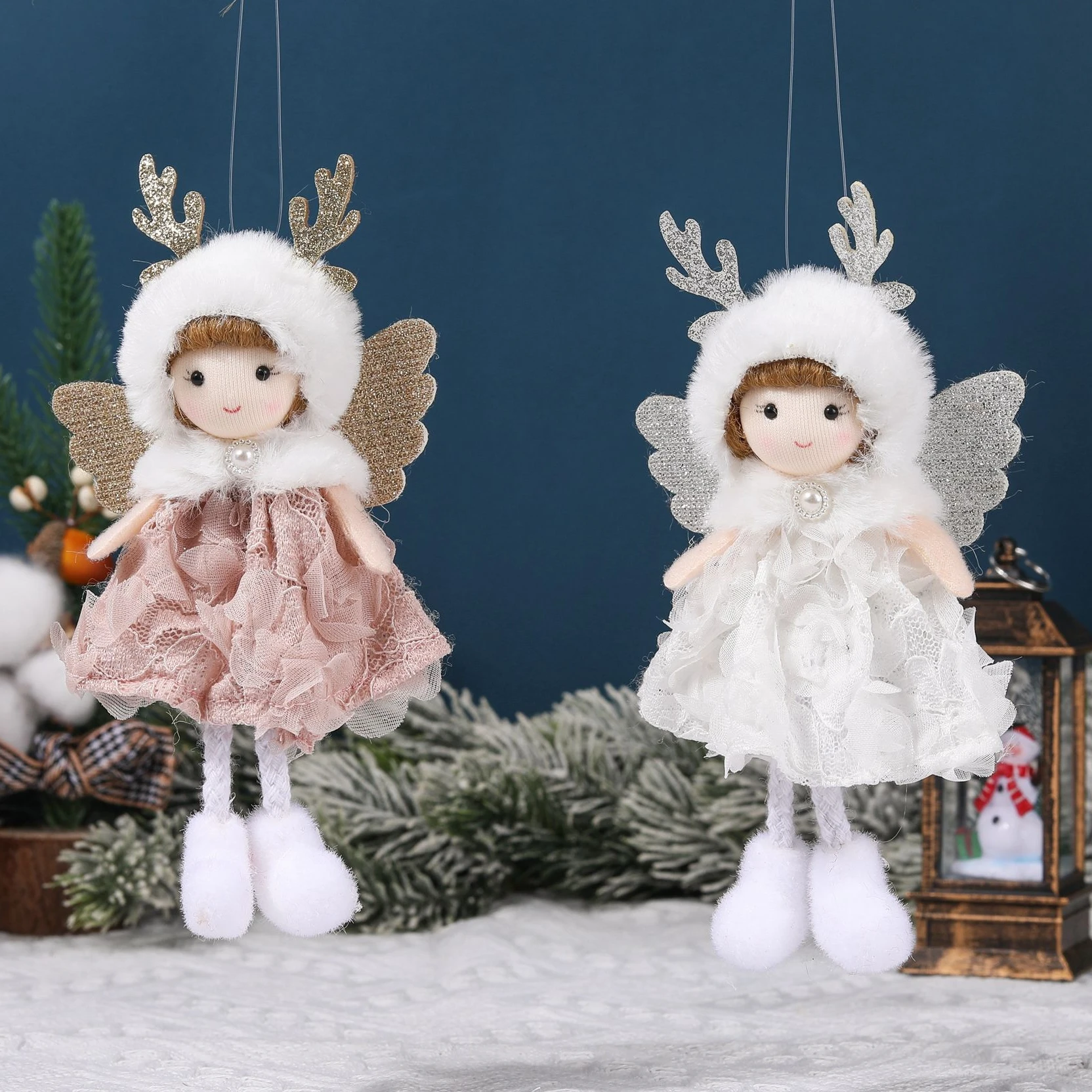 Fabric Christmas plush flower angel girl pendant Christmas atmosphere decoration doll pendant doll