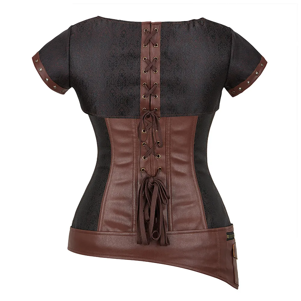 Veste d'armure en cuir marron pour femme, corset steampunk, bustier goth désossé en acier en spirale, corselet, olympiques d'Halloween, grande taille