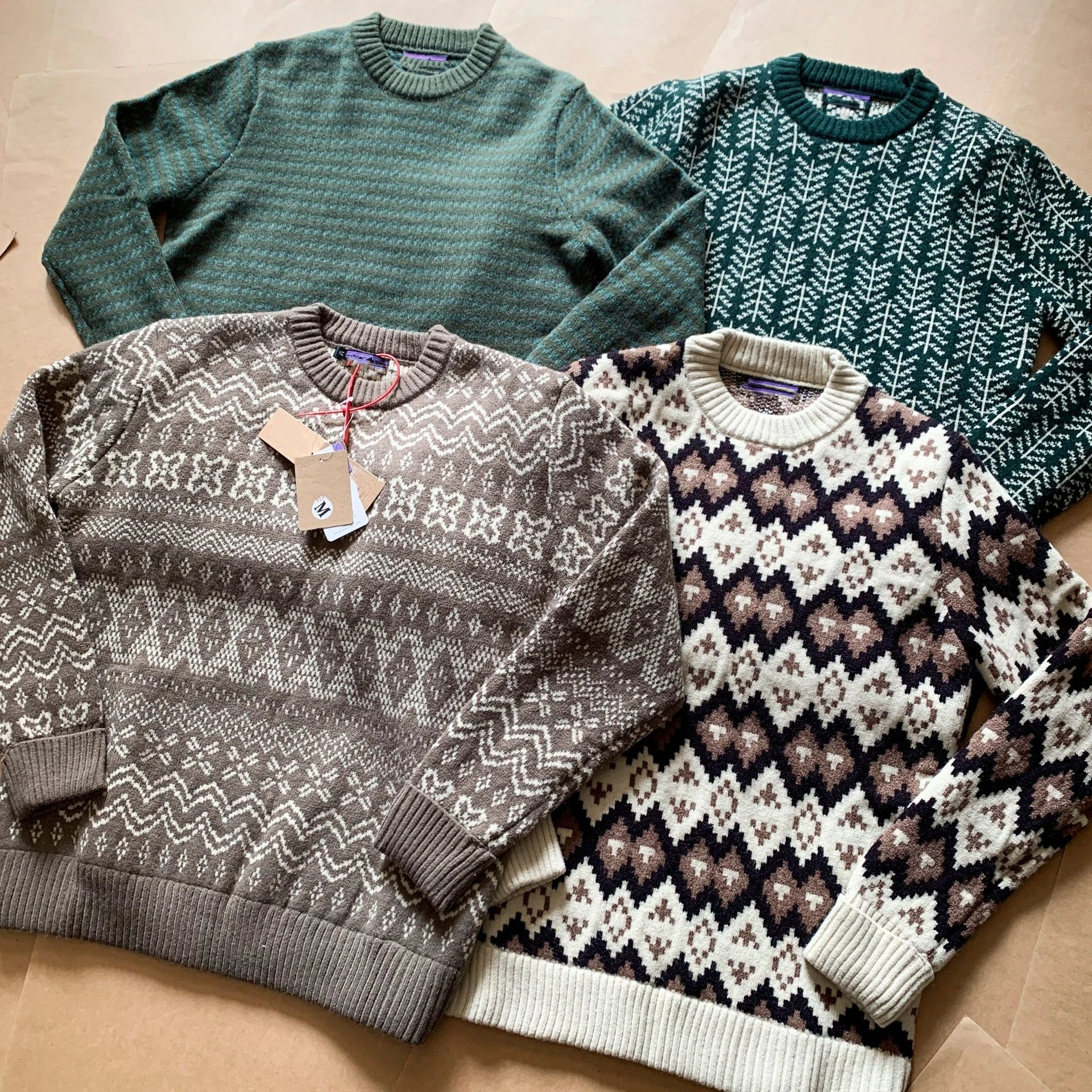 Unisex Casual round Neck Knitted Sweater Fashionable Versatile Comfortable Breathable Long Sleeve Geometric Patterned Top