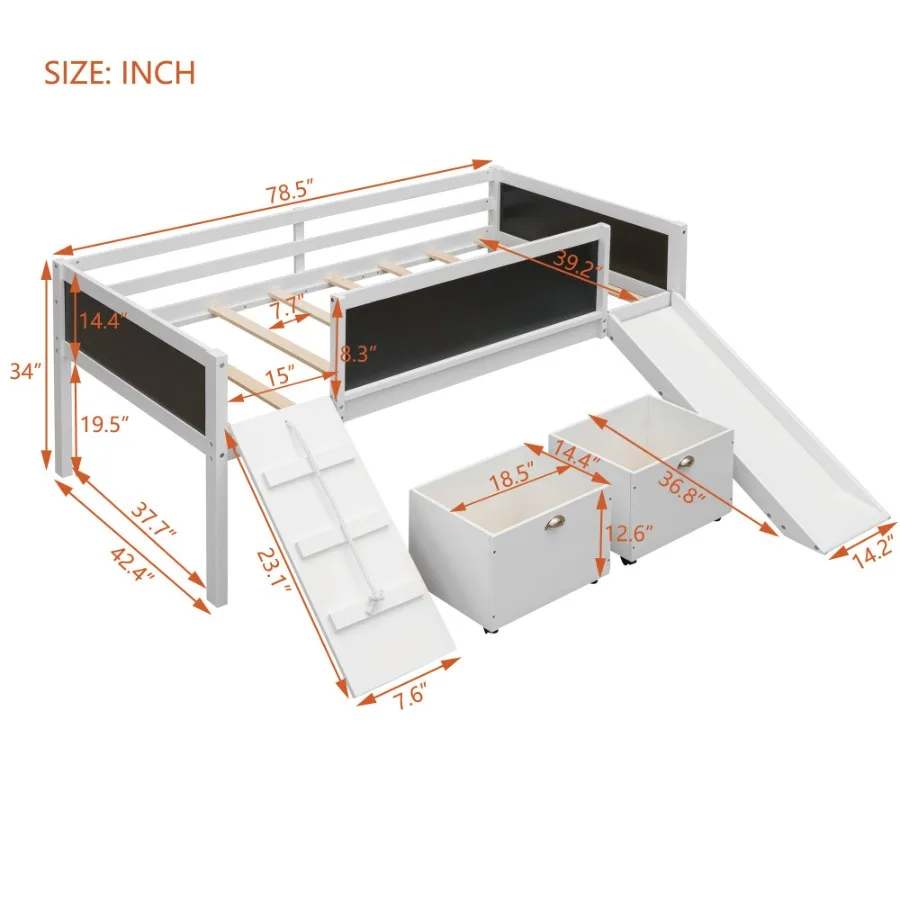Twin size Loft Bed Wood Bed with Two Storage Boxes - White old sku: LP000075AAK