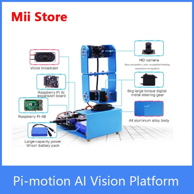روبوت منصة رؤية Pi-motion AI، يدعم برمجة Python OpenCV AI الذكاء الاصطناعي، مناسب لـ Raspberry Pi 4B/3B+