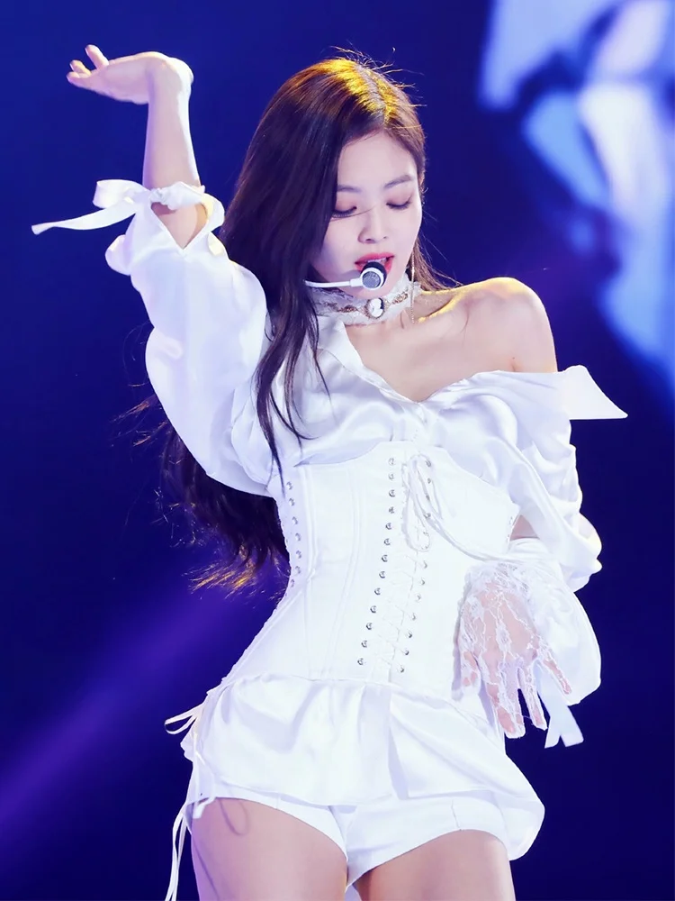 

Jennie Jazz Style Stage Performance Outfit Women's Group Performance Clothing Set Satin Fabric Summer
