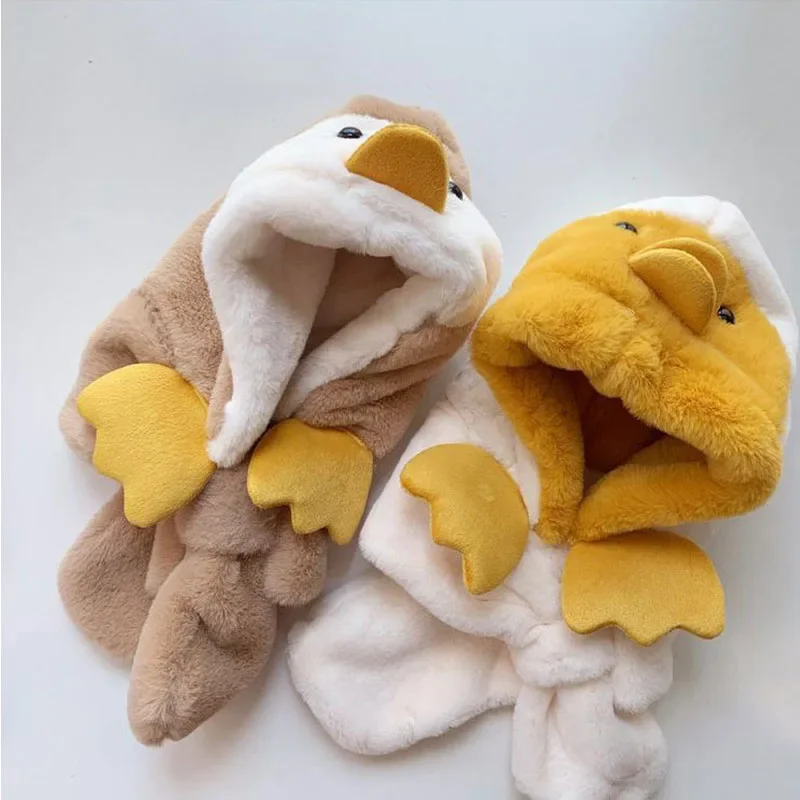 Winter Baby Plush Hat Scarf Cute Cartoon Penguin Kids Ear Protection Cap Children Thick Faux Fur One Piece Caps
