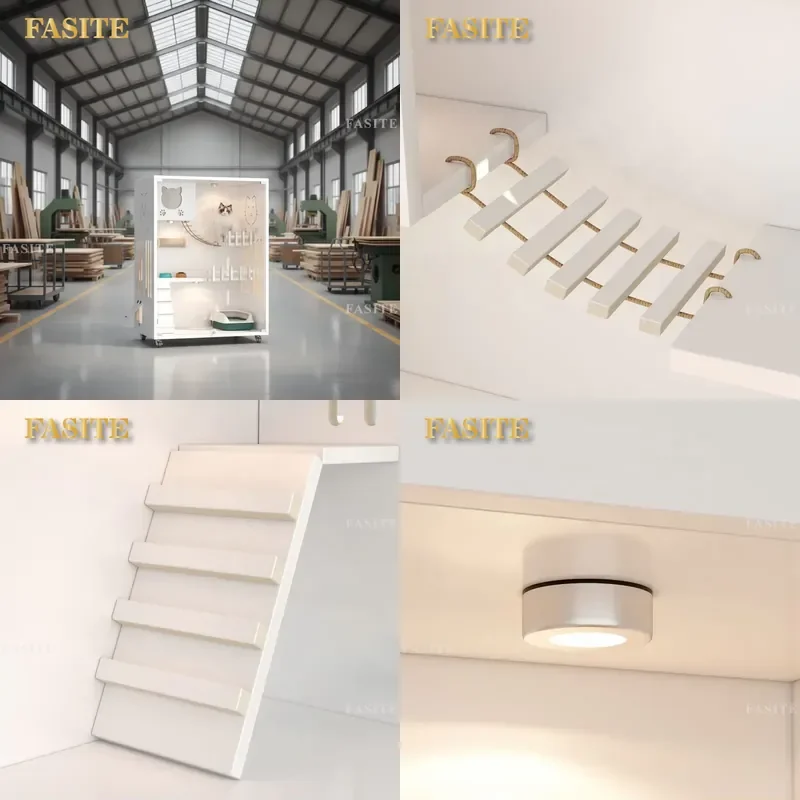 For Cat White Wooden Cat Villa Modern Large Cage with Scratching Board Indoor Pet House Affordable New Design