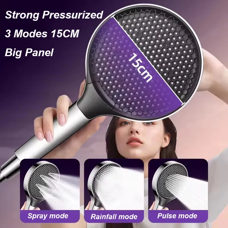 Adjustable Shower Head 3 Mode Rainfall Shower Large Flow Showerhead High Pressure Water Saving Shower Mixer Bathroom Accessories