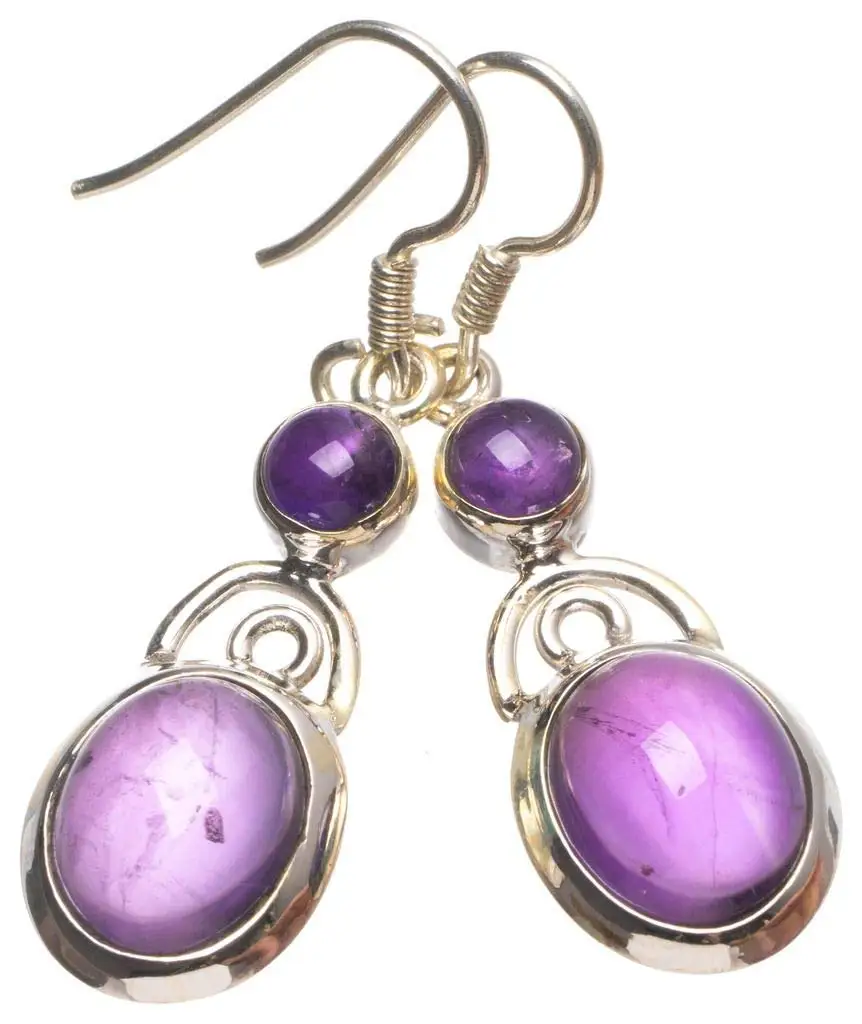 

StarGems® Natural Amethyst Handmade Unique 925 Sterling Silver Earrings 1 1/2" T4663