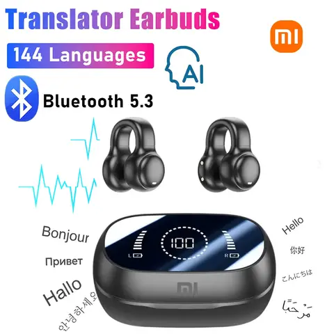 Xiaomi M47 AI 실시간 언어 번역 이어폰 144개 언어 여행 비즈니스를 위한 이어 행잉 헤드폰 번역기