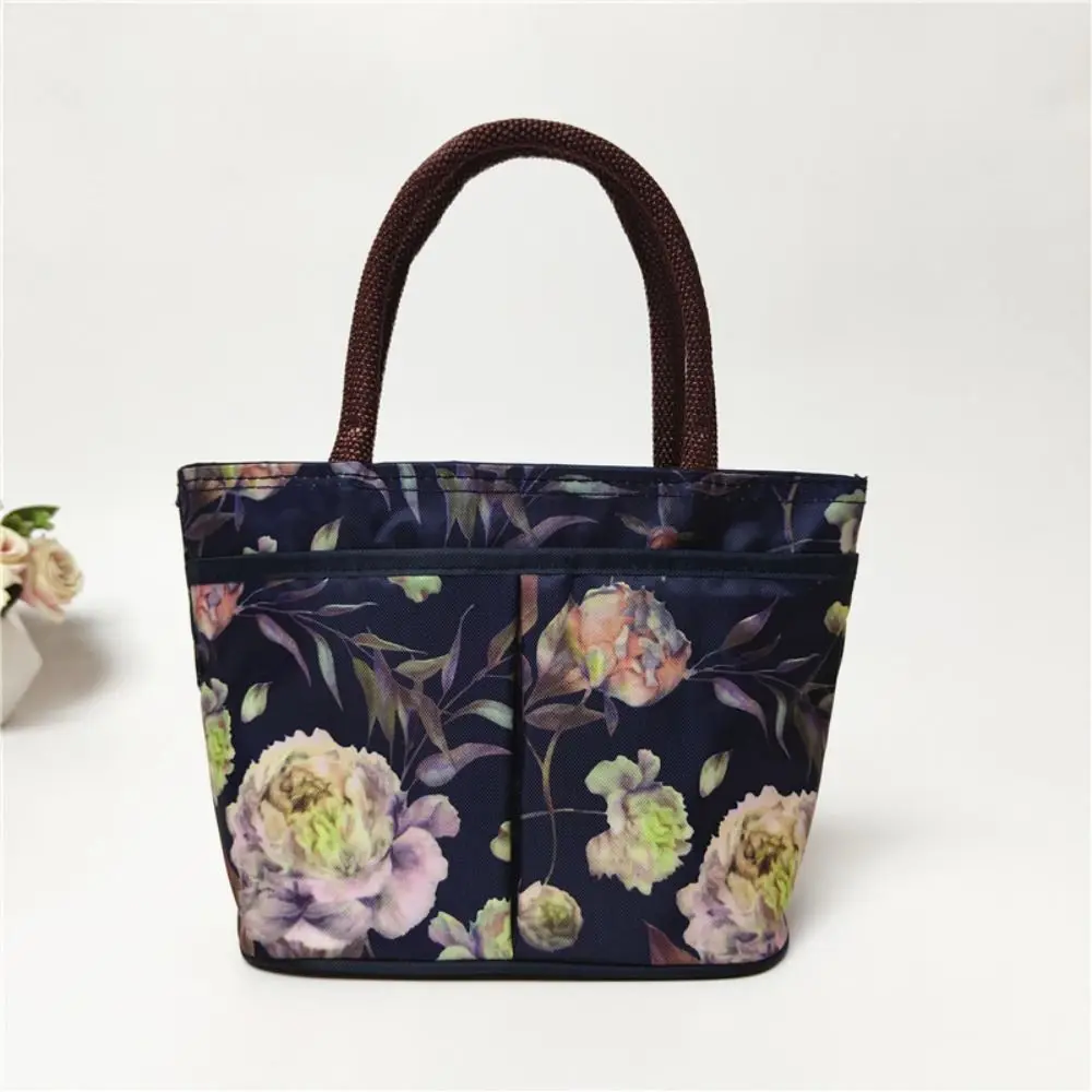 Portable Floral Flower Handbag Nylon Shoulder Bag Rose Flower Tote Bag Shopping Bag Large Capacity Bucket Mommy Bag Outdoor