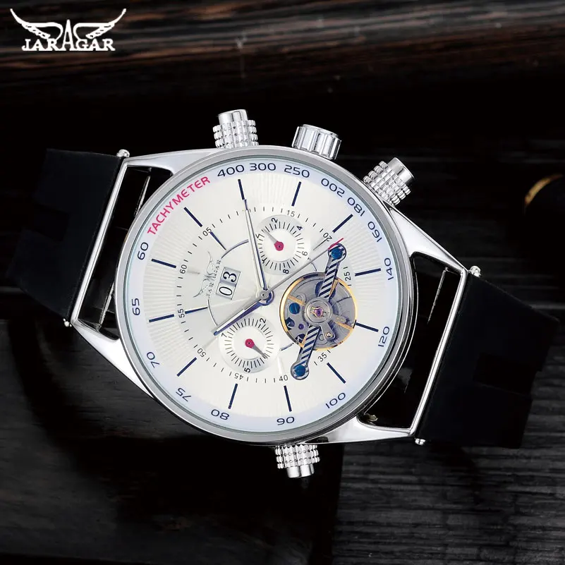 Jaragar Tpo Brand Automatic Self-wind Mens Watches Luxury Mechanical Watch Tourbillion Design Shock Resistant Complete Calendar