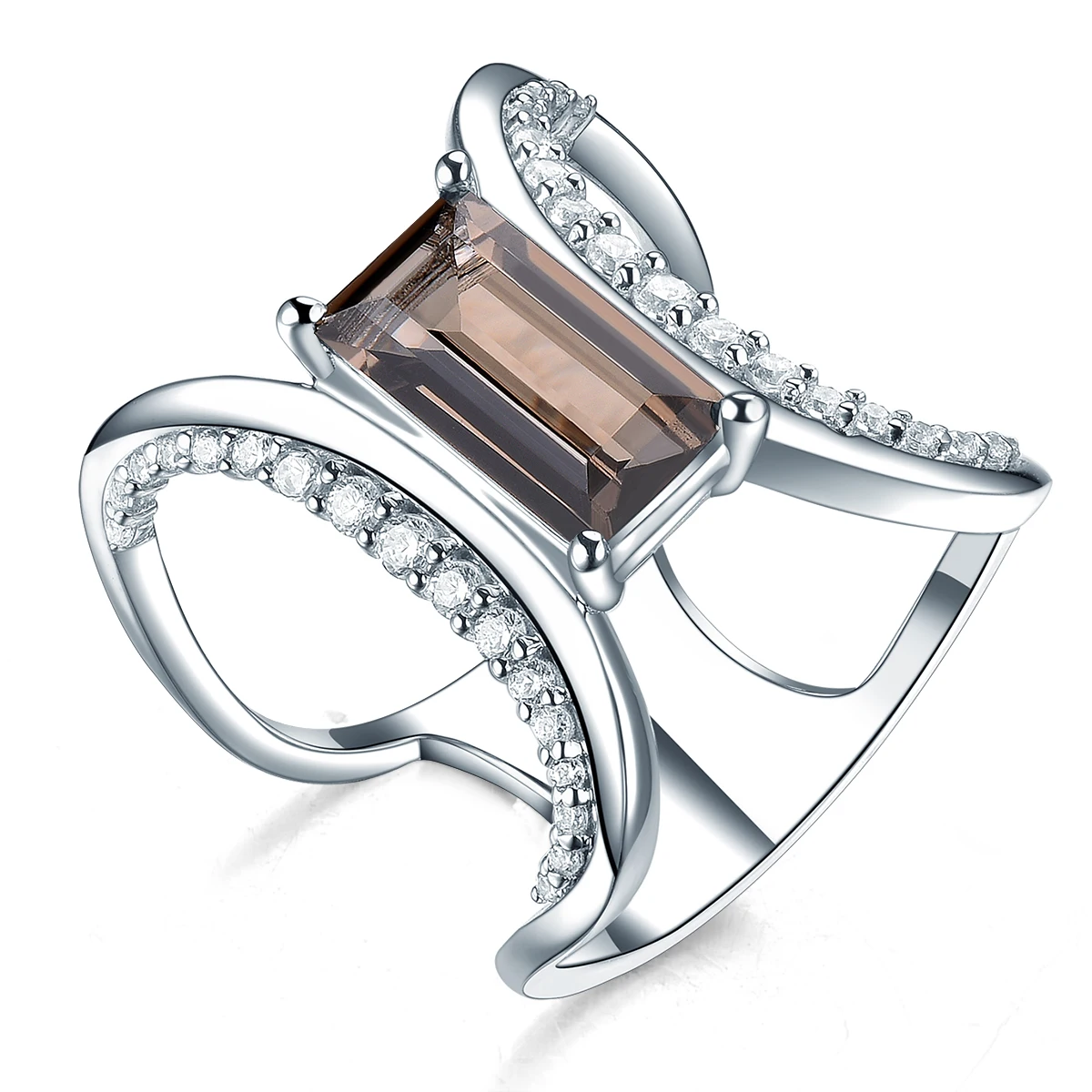 Pure Solid 925 Sterling Silver Rings Natural Smoky Quartz Gemstone Women's Ring Wedding Jewelry Gift