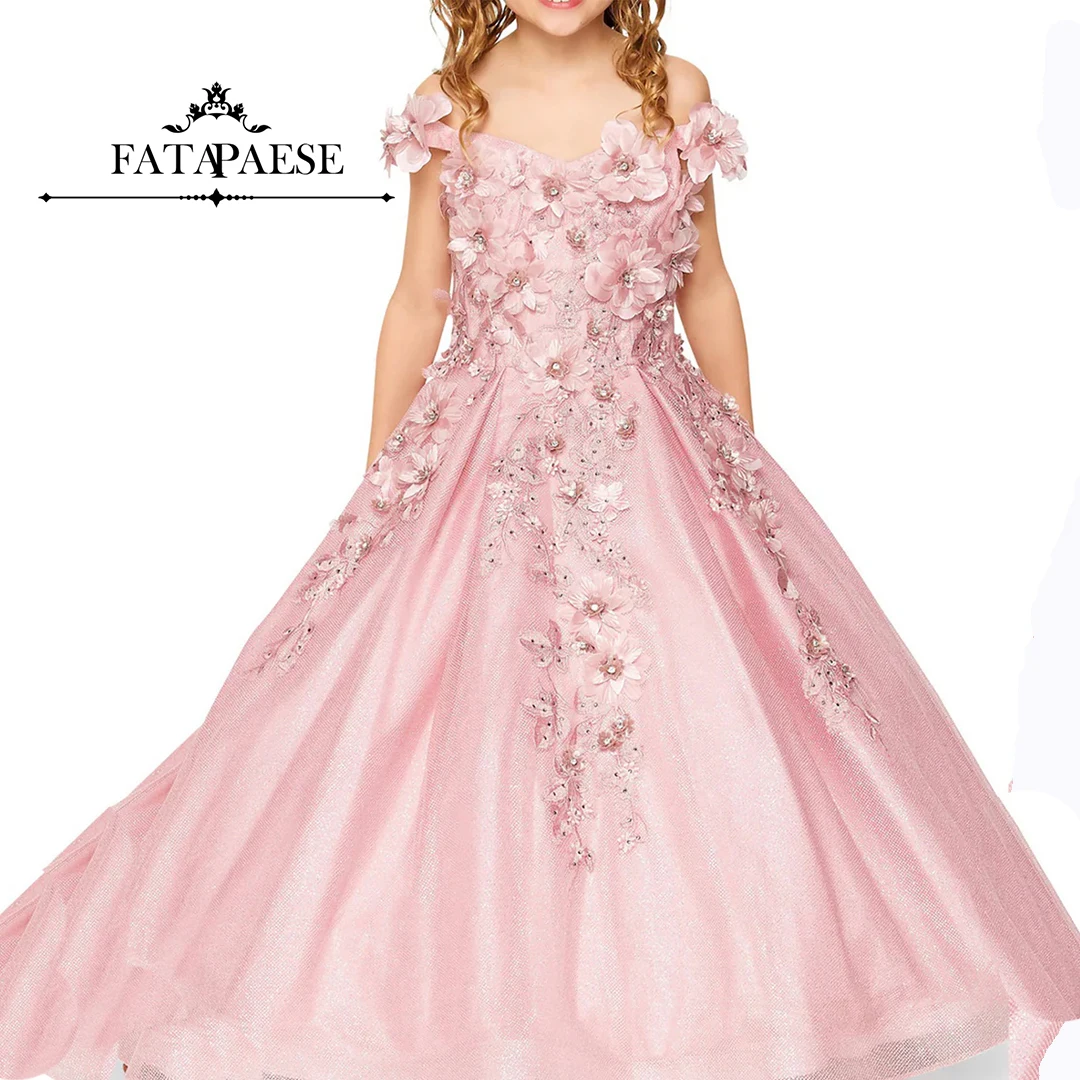 FATAPAESE Customized Girl Dress Intricate 3D Stones and Pearl Embellishments Ballgown Quinceañera  3 Años Celebration