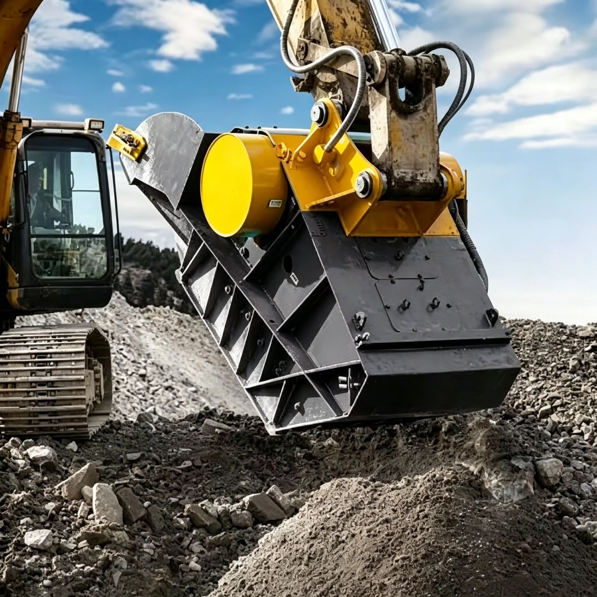 Heavy Equipment With Bucket - Caçamba Britadora Hidráulica para Escavadeira, Acessório
