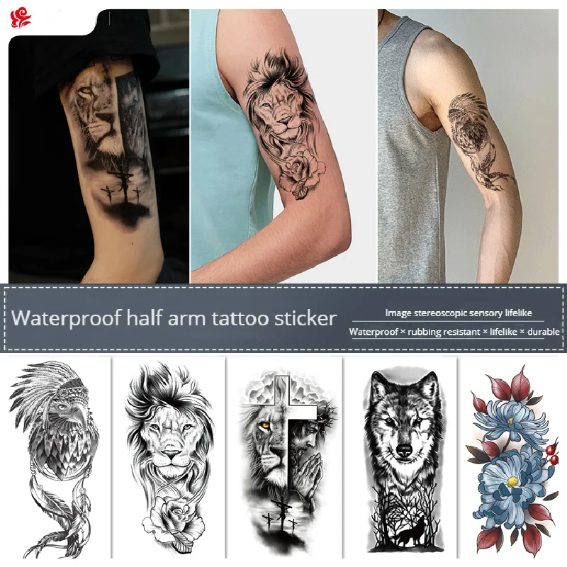 

Small Full Arm Animal Tiger Wolf Tattoo Sticker Half Arm Waterproof Durable Black And White Temporary Tattoos Tatto 210*114mm